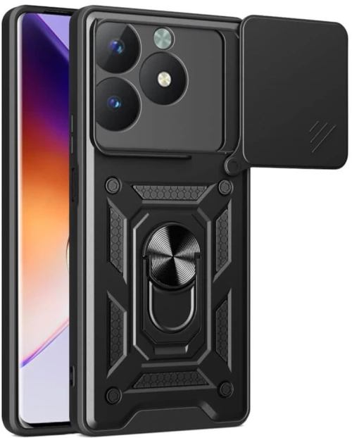 Θήκη Realme C61 / C63 4G - Bodycell Armor Slide Ανθεκτική με Κάλυμμα για την Κάμερα & Μεταλλικό Ring Holder - Black (5206015078729)