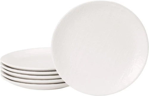 Navaris Linen Artisan Salad Plates - Κεραμικό Σετ Πιάτων Φαγητού 6 Τεμαχίων - 20cm - Linen White (NAV001WX8DR016C)