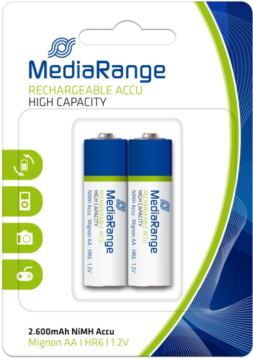 Mediarange High Capacity Rechargeable Nimh Accus Mignon Aa|hr6|1.2v Pack 2  (Mrbat123)
