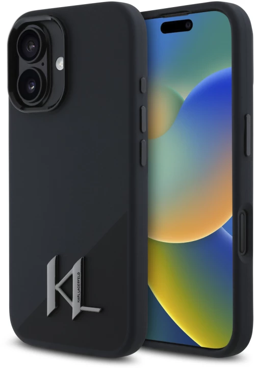 Karl Lagerfeld Magsafe Initial Metal Logo Silicone Case Θήκη Προστασίας από Σιλικόνη  – Iphone 16 (Μαύρο – Klhmp16sscmkmpck)
