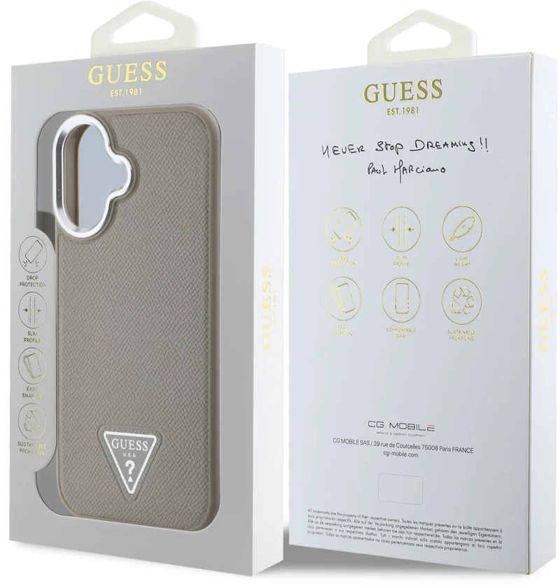Guess “triangle Logo” Grained pu Case Θήκη Προστασίας από Δερματίνη – Iphone 16 (Καφέ – Guhmp16spgtspsw)