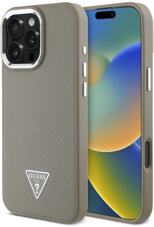 Guess “triangle Logo” Grained pu Case Θήκη Προστασίας από Δερματίνη – Iphone 16 pro max (Καφέ – Guhmp16xpgtspsw)