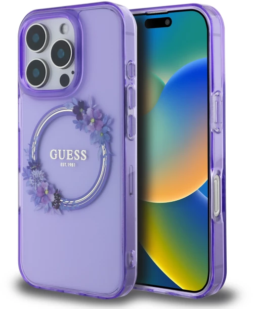 Guess “flower Wreath” Hard Case Θήκη Προστασίας από Σκληρό Πλαστικό – Iphone 16 pro (Μωβ – Guhmp16lhfwfcu)