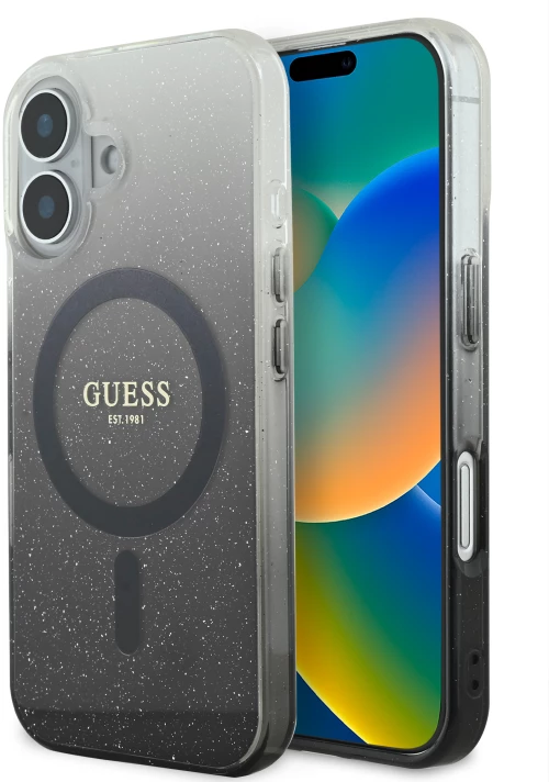 Guess “glitter Gradient” Hard Case Θήκη Προστασίας από Σκληρό Πλαστικό – Iphone 16 (Μαύρο – Guhmp16shgrcelk)