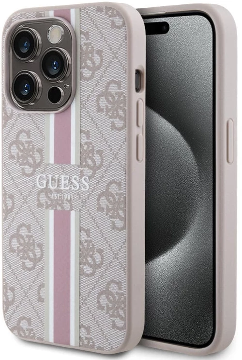 Guess iPhone 15 Pro Back cover case 4G printed stripes - Pink