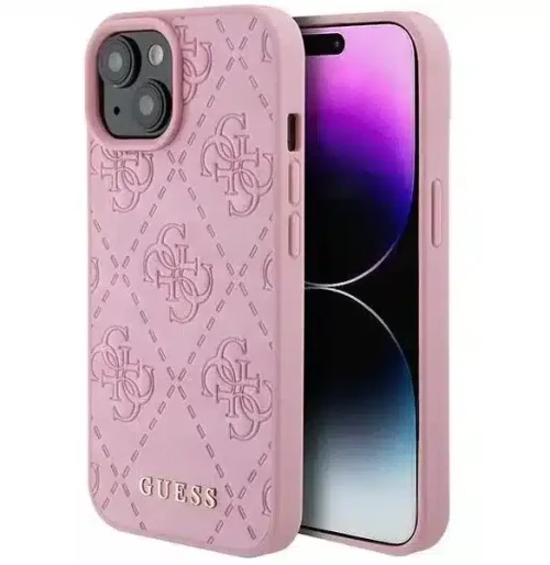 Guess iPhone 15 Plus & iPhone 14 Plus Back cover case Script metal logo & frame - Pink