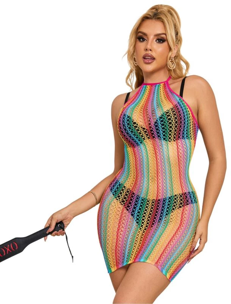 SUBBLIME - 952341 RAINBOW FISHNET BODYSTOCKING ONE SIZE