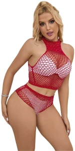 SUBBLIME - 952402 BODYSTOCKING FISHNET SET WITH PINK DIAMONDS ONE SIZE