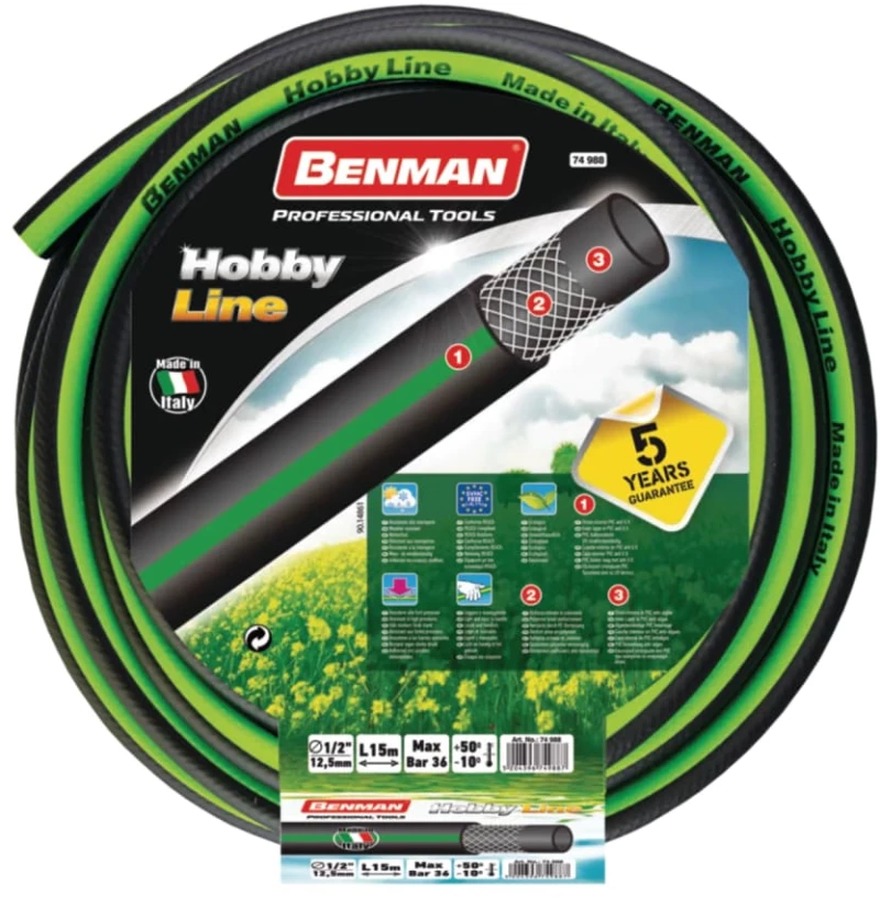 Λάστιχο ποτίσματος Hobby Line 1/2" 15m Πράσινη Ρίγα BENMAN 74988