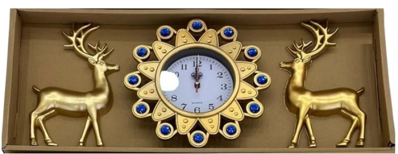 Ρολόι τοίχου με διακοσμητικά ελάφια - 3pcs - 917-5 - 391759 - Gold