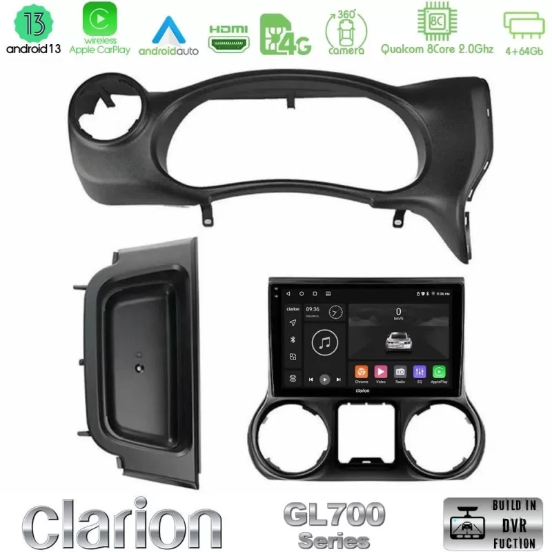 Clarion GL700 Series 8Core Android13 4+64GB Jeep Wrangler 2014-2017 Navigation Multimedia Tablet 9" Με Carplay & Android Auto U-GL7-JP0788