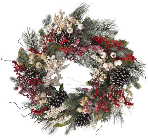 ΠΡΑΣΙΝΟ ΣΤΕΦΑΝΙ ΜΕ ΚΟΚΚΙΝΑ ΚΑΙ ΧΡΥΣΑ BERRIES 55ΕΚ 81620