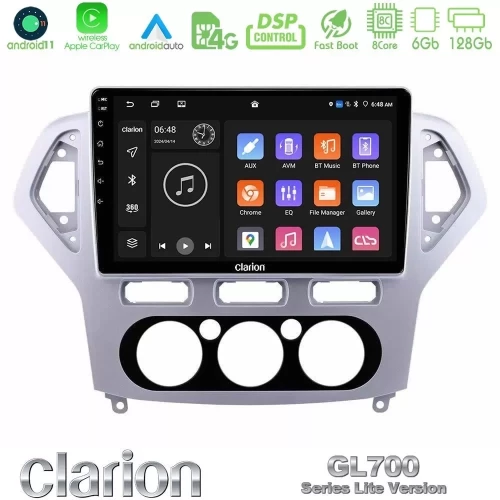 Clarion GL700 Lite Series 8Core Android11 6+128GB Ford Mondeo 2007-2010 Manual A/C Navigation Multimedia Tablet 10" Με Carplay & U-G76L-FD0919