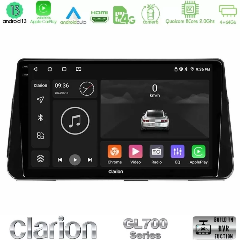 Clarion GL700 Series 8Core Android13 4+64GB Nissan Micra K14 Navigation Multimedia Tablet 9" Με Carplay & Android Auto U-GL7-NS1046