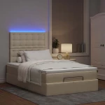 Οθωμανικό κρεβάτι με στρώμα & LEDs Cream 120x190cm ύφασμα Κρεμ 3314160
