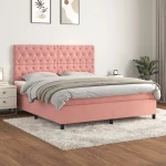 Κρεβάτι Boxspring με Στρώμα Ροζ 160x200 εκ. Βελούδινο Ροζ 3143216