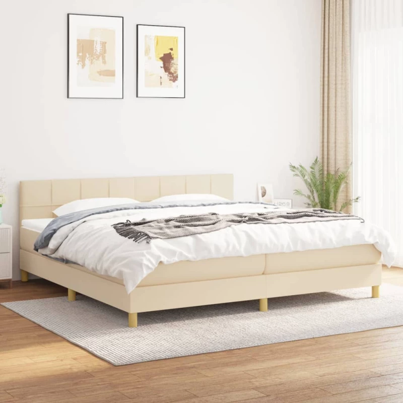 Κρεβάτι Boxspring με Στρώμα Κρεμ 200x200 εκ. Υφασμάτινο Κρεμ 3140646