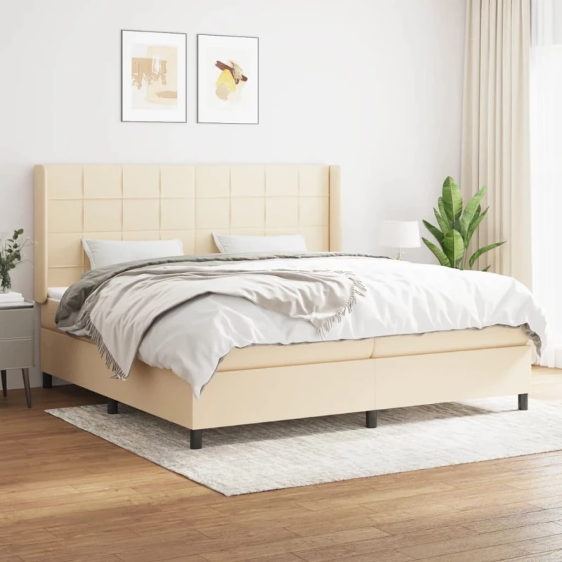 Κρεβάτι Boxspring με Στρώμα Κρεμ 200x200 εκ. Υφασμάτινο Κρεμ 3131462