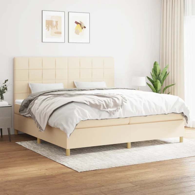 Κρεβάτι Boxspring με Στρώμα Κρεμ 200x200 εκ. Υφασμάτινο Κρεμ 3142366