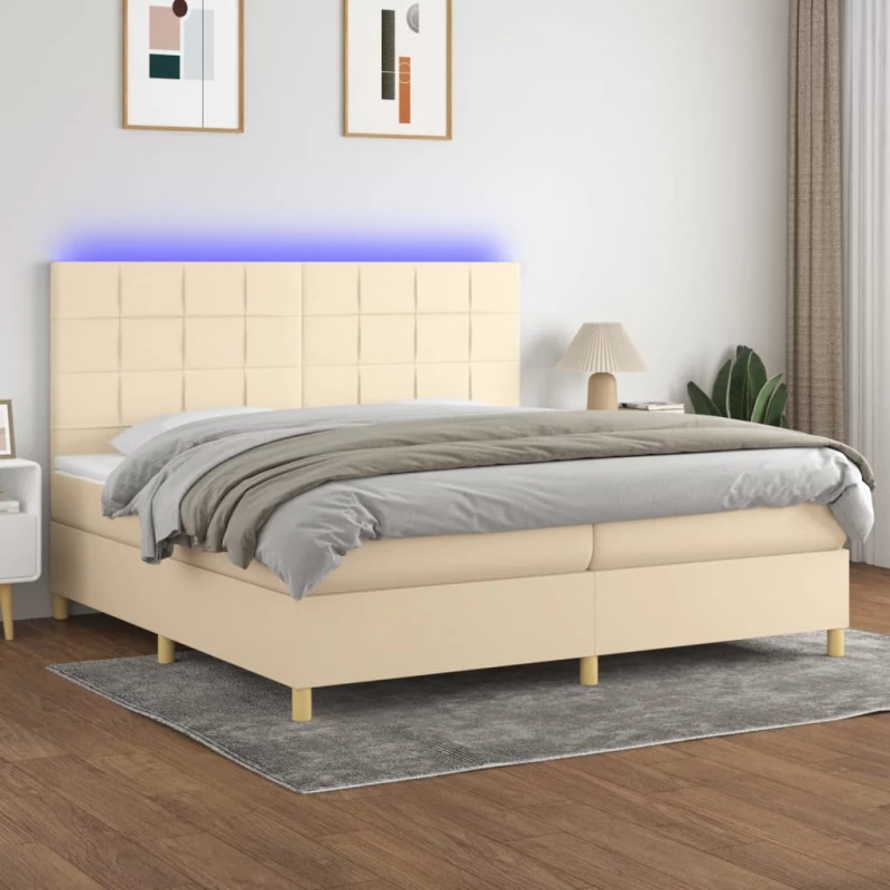 Κρεβάτι Boxspring με Στρώμα & LED Κρεμ 200x200 εκ. Υφασμάτινο Κρεμ 3135466