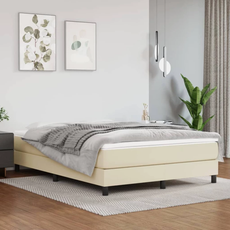 Κρεβάτι Boxspring με Στρώμα Κρεμ 140x200εκ. από Συνθετικό Δέρμα Κρεμ 3144263