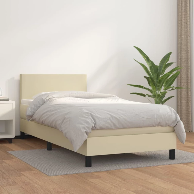 Κρεβάτι Boxspring με Στρώμα Κρεμ 100x200εκ. από Συνθετικό Δέρμα Κρεμ 3140989