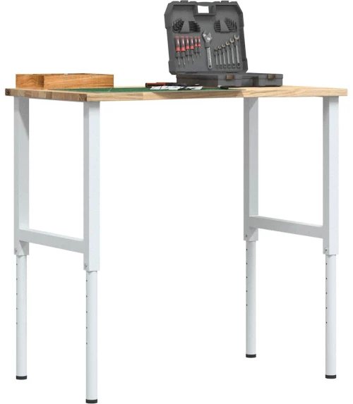 Πάγκος Εργασίας 100x60x(71,5-98) cm Μασίφ Ξύλο Δρυς λευκό και φυσικό 3309717