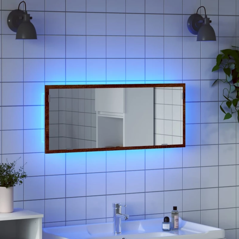 LED Καθρέφτης Μπάνιου Καφέ Δρυς 100x8,5x37 εκ. Επεξεργ. Ξύλο Καφέ δρυς 856274