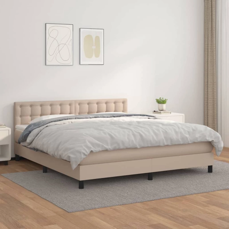 Κρεβάτι Boxspring με Στρώμα Καπουτσίνο 180x200 εκ. Συνθ. Δέρμα Καφέ 3141142