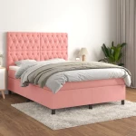 Κρεβάτι Boxspring με Στρώμα Ροζ 140x190 εκ. Βελούδινο Ροζ 3143204