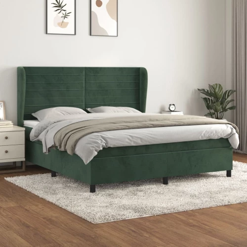 Κρεβάτι Boxspring με Στρώμα Σκούρο Πράσινο 180x200εκ. Βελούδινο Πράσινο 3129288