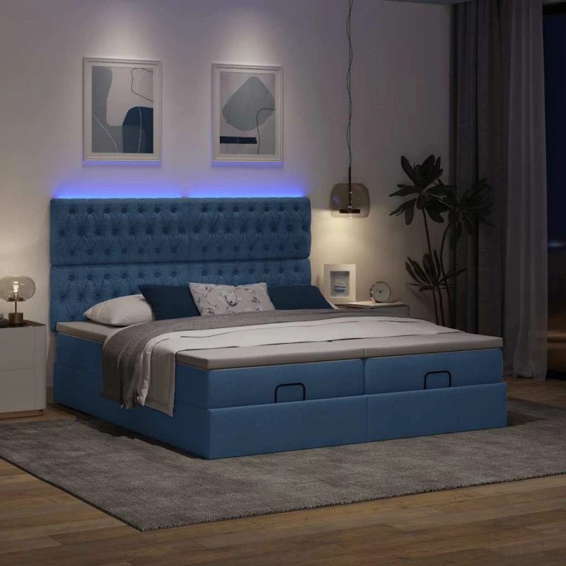 Οθωμανικό κρεβάτι με στρώματα & LEDs Μπλε 180x200cm ύφασμα Μπλε 3314568