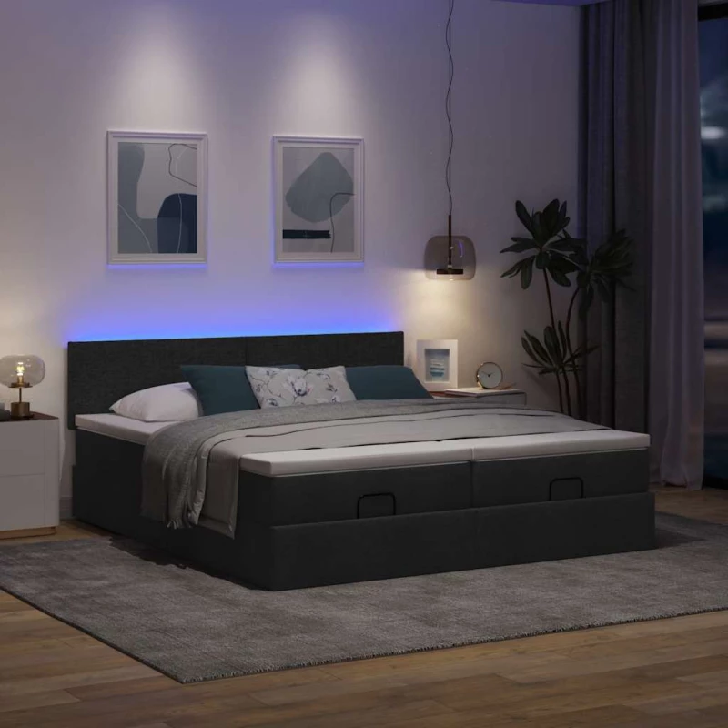Οθωμανικό κρεβάτι με στρώματα & LEDs Μαύρο ύφασμα 180x200cm Μαύρο 3312824