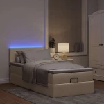 Οθωμανικό κρεβάτι με στρώμα & LEDs Cream 90x200 cm Ύφασμα Κρεμ 3312199