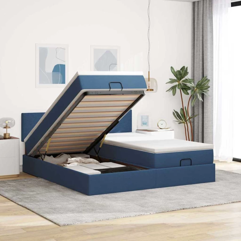Οθωμανικό κρεβάτι με στρώματα μπλε 180x200cm ύφασμα Μπλε 3311979