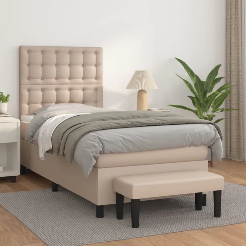 Κρεβάτι Boxspring με Στρώμα Καπουτσίνο 90x200εκ.από Συνθ. Δέρμα Καφέ 3137646