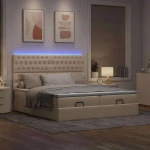 Οθωμανικό κρεβάτι με στρώματα & LEDs Κρέμα 200x200cm ύφασμα Κρεμ 3314574