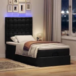 Οθωμανικό κρεβάτι με στρώμα & LEDs Μαύρο 100x200 cm Ύφασμα Μαύρο 3314150