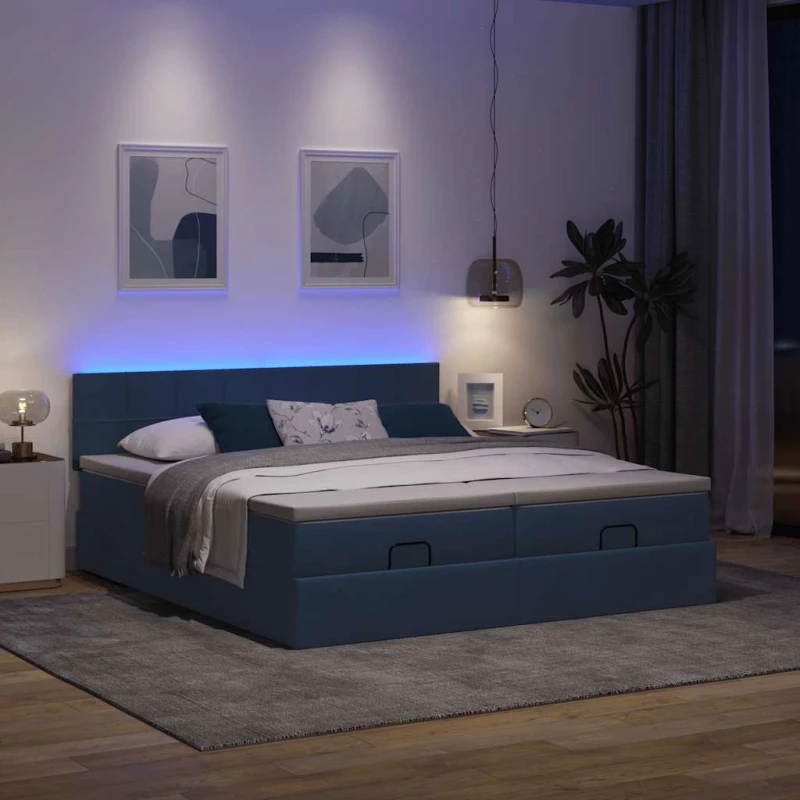 Οθωμανικό κρεβάτι με στρώματα & LEDs Μπλε 200x200cm ύφασμα Μπλε 3312856