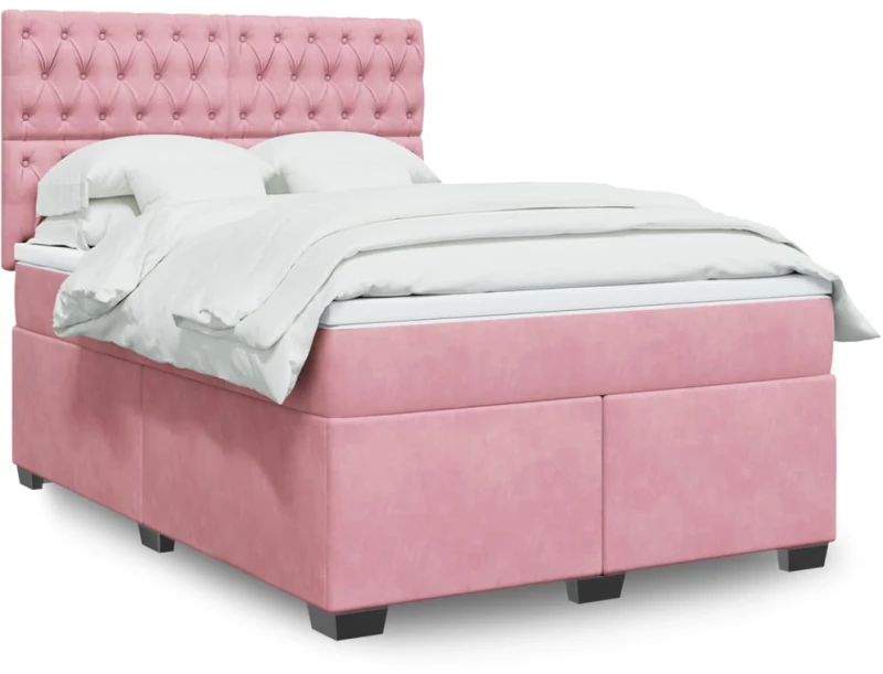 Κρεβάτι Boxspring με Στρώμα Ροζ 160x200 εκ. Βελούδινο Ροζ 3290965