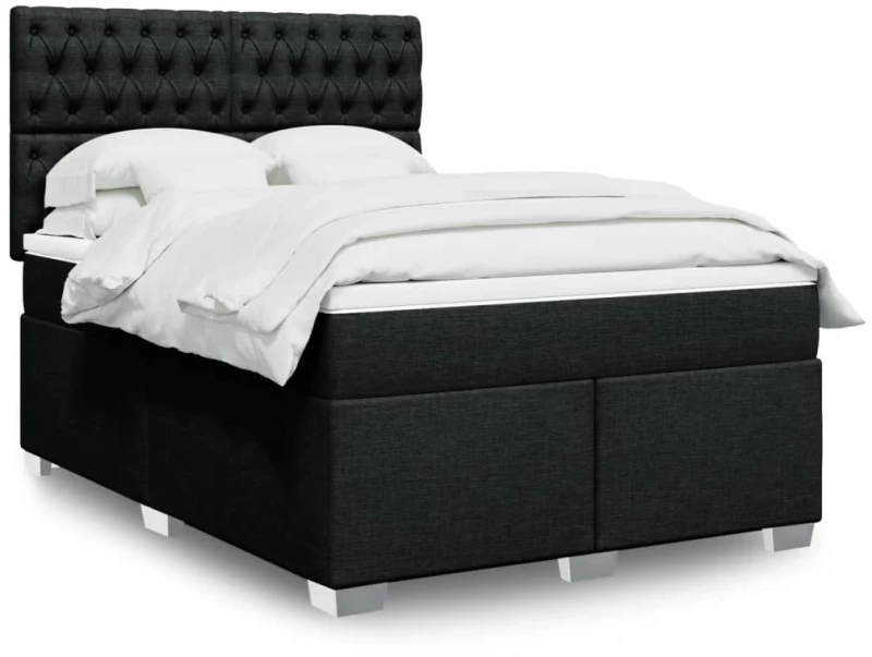 Κρεβάτι Boxspring με Στρώμα Μαύρο 140x190 εκ. Υφασμάτινο Μαύρο 3290492
