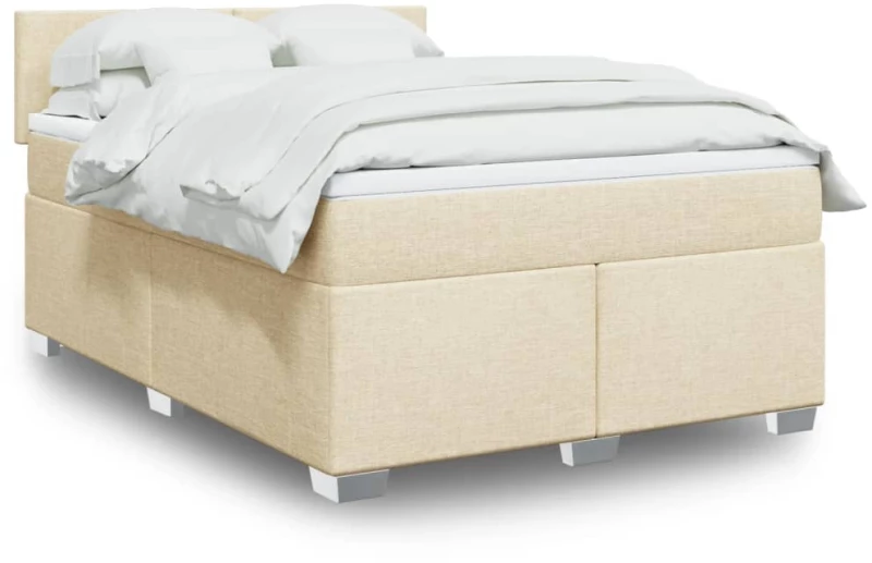 Κρεβάτι Boxspring με Στρώμα Κρεμ 140x190 εκ. Υφασμάτινο Κρεμ 3285881