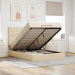 Οθωμανικό κρεβάτι με στρώμα & LEDs Cream 140x190cm Ύφασμα Κρεμ 3314091