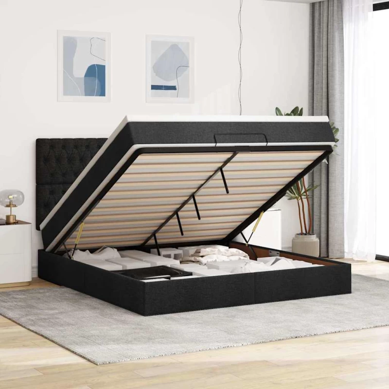 Οθωμανικό κρεβάτι με στρώμα Μαύρο 160x200cm Ύφασμα Μαύρο 3313253