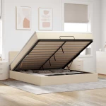Οθωμανικό κρεβάτι με στρώμα & LEDs Cream 180x200cm ύφασμα Κρεμ 3312331