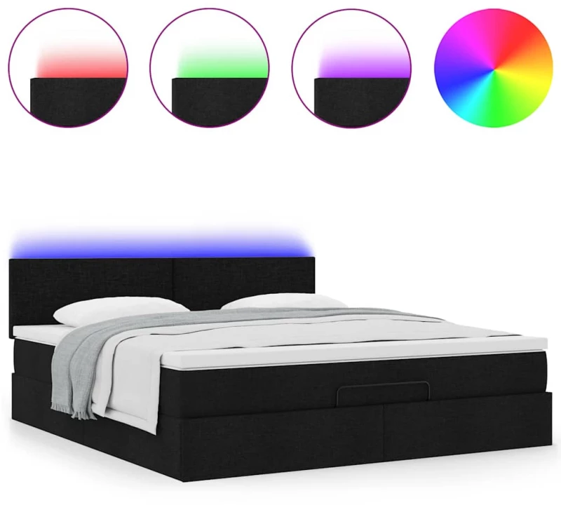 Οθωμανικό κρεβάτι με στρώμα & LEDs Μαύρο ύφασμα 180x200cm Μαύρο 3312245
