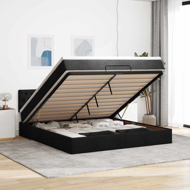 Οθωμανικό κρεβάτι με στρώμα Μαύρο 180x200cm Ύφασμα Μαύρο 3311562