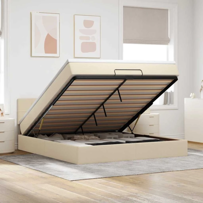 Οθωμανικό κρεβάτι με στρώμα Cream 180x200cm ύφασμα Κρεμ 3311482