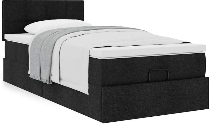 Οθωμανικό κρεβάτι με στρώμα Μαύρο 90x190cm Ύφασμα Μαύρο 3311423