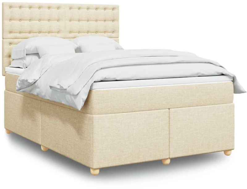 Κρεβάτι Boxspring με Στρώμα Κρεμ 140x190 εκ. Υφασμάτινο Κρεμ 3293594